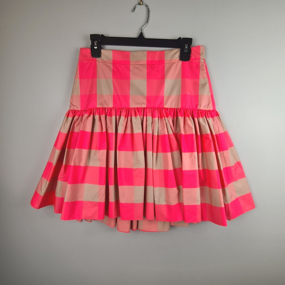J.Crew Womens Neon Pink Gingham Plaid Drop Waist Fit & Flare Skirt Sz 2 Taffeta